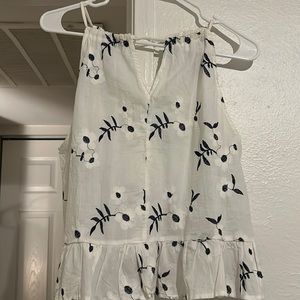 White with Blue Floral Summer Blouse